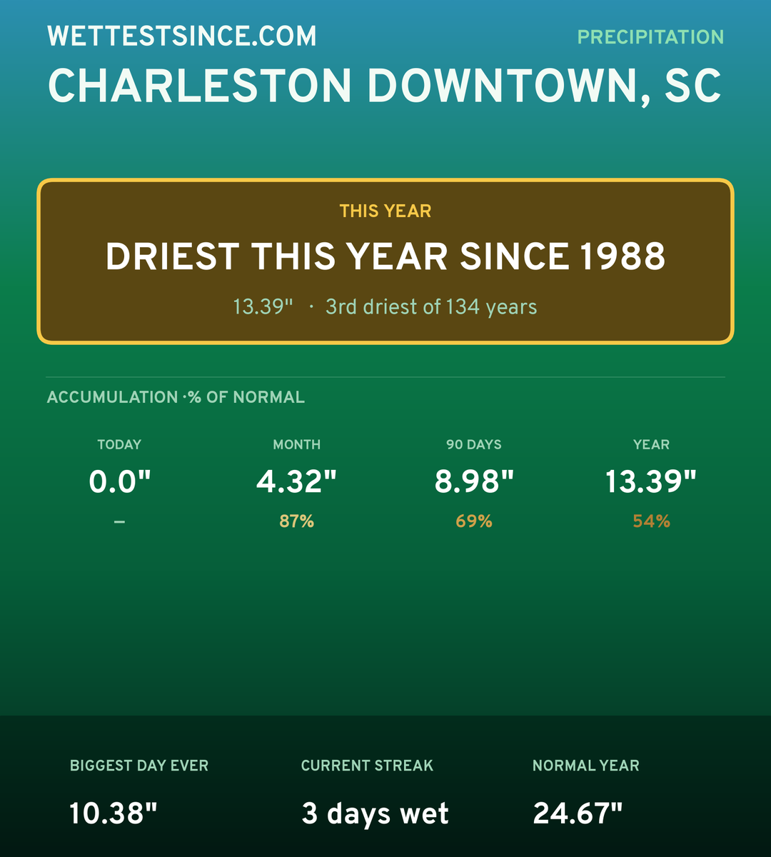 Charleston Downtown, SC precipitation share card