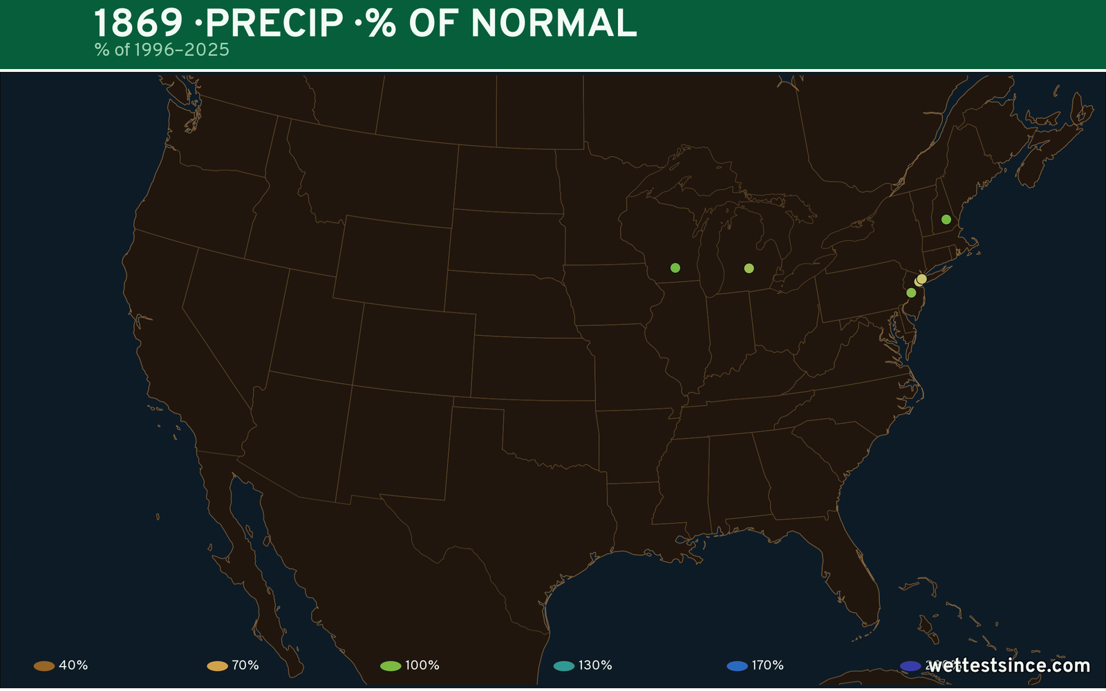 1869 U.S. precipitation percent-of-normal map