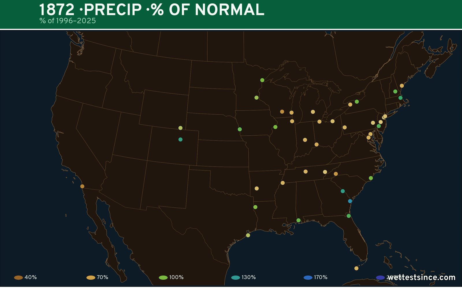 1872 U.S. precipitation percent-of-normal map
