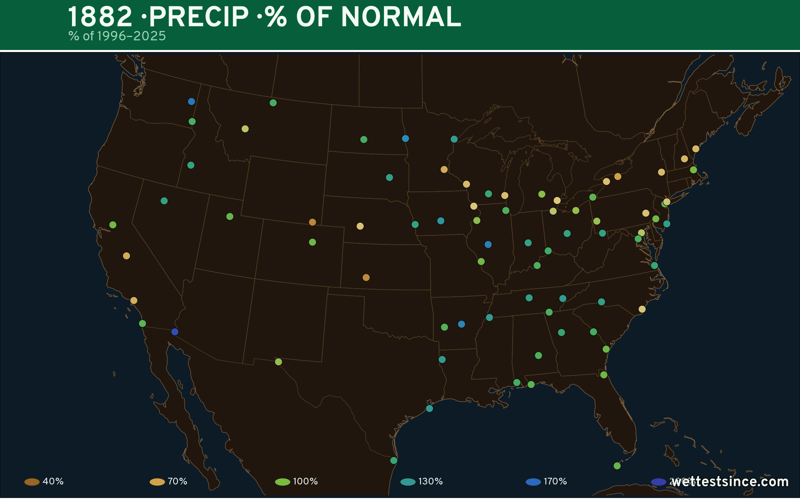 1882 U.S. precipitation percent-of-normal map