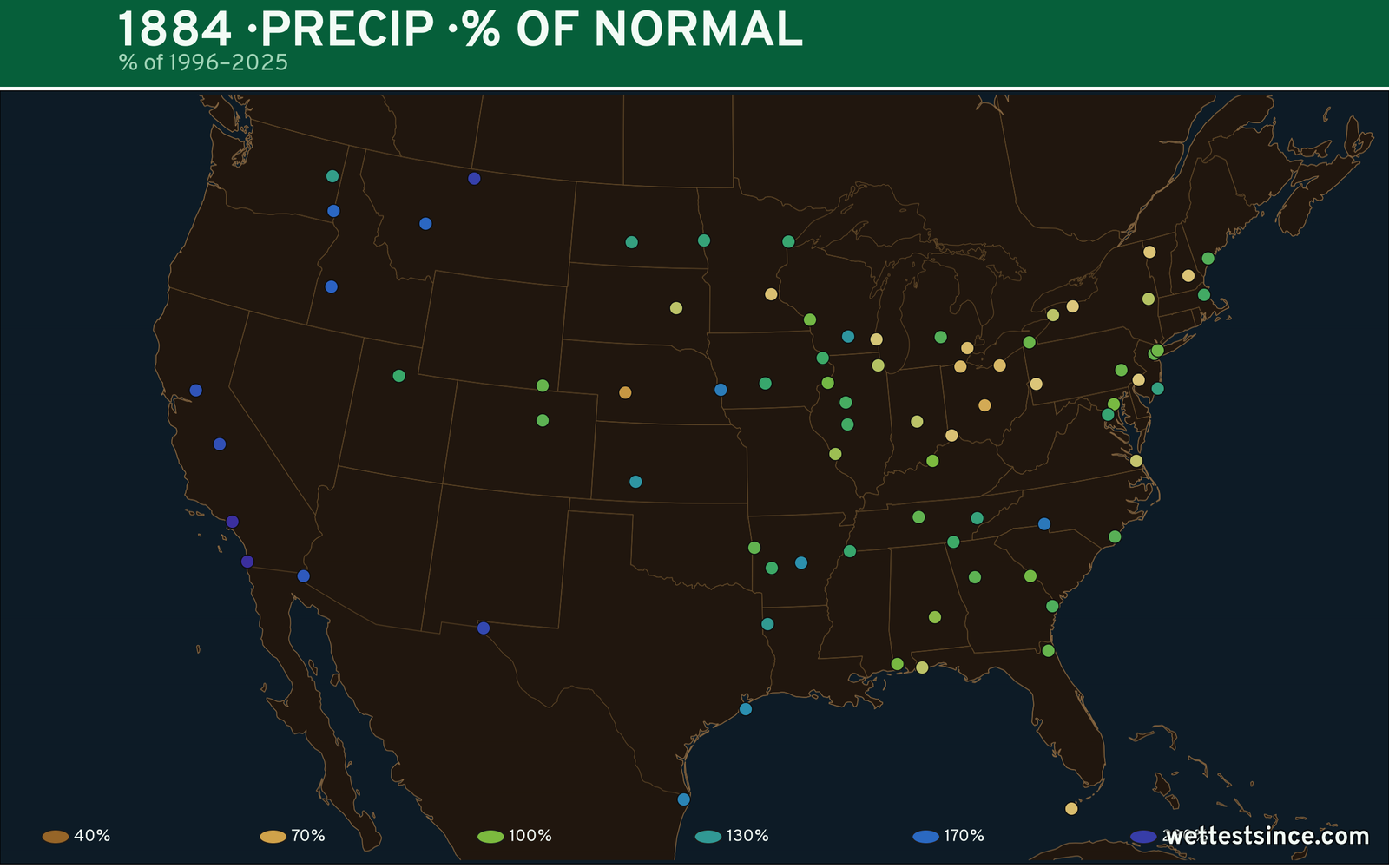 1884 U.S. precipitation percent-of-normal map