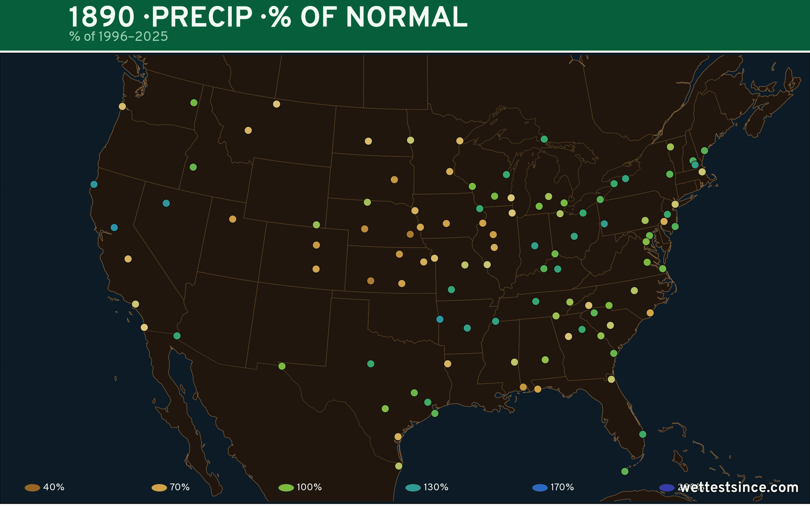 1890 U.S. precipitation percent-of-normal map