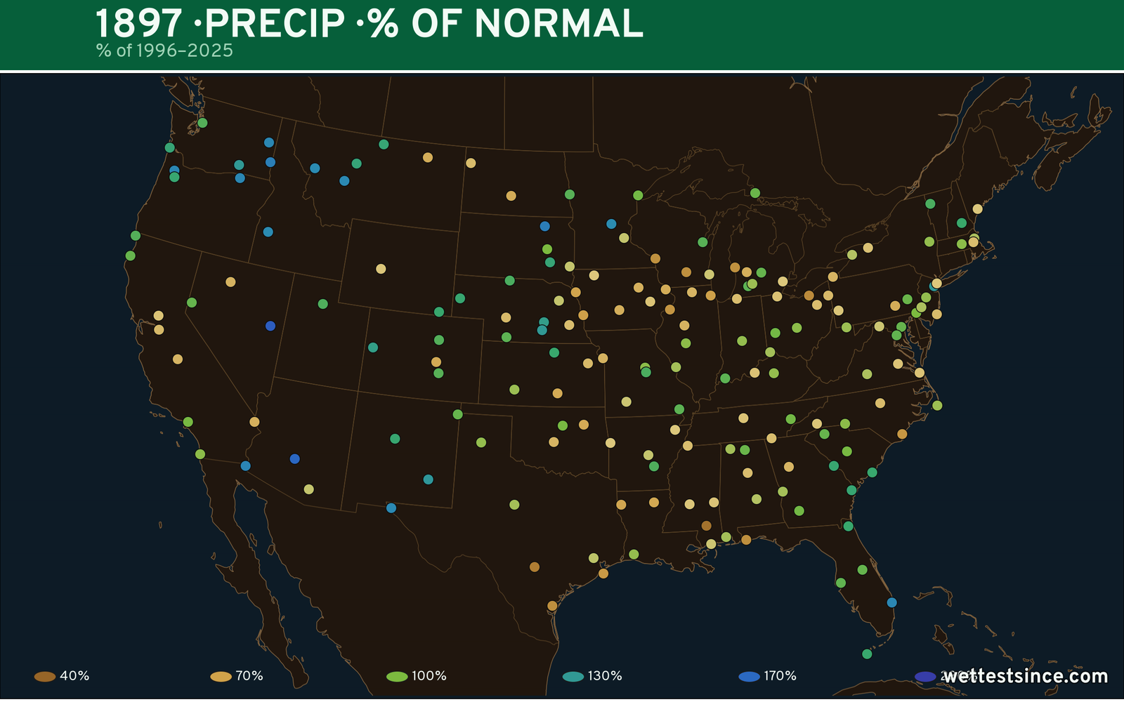 1897 U.S. precipitation percent-of-normal map