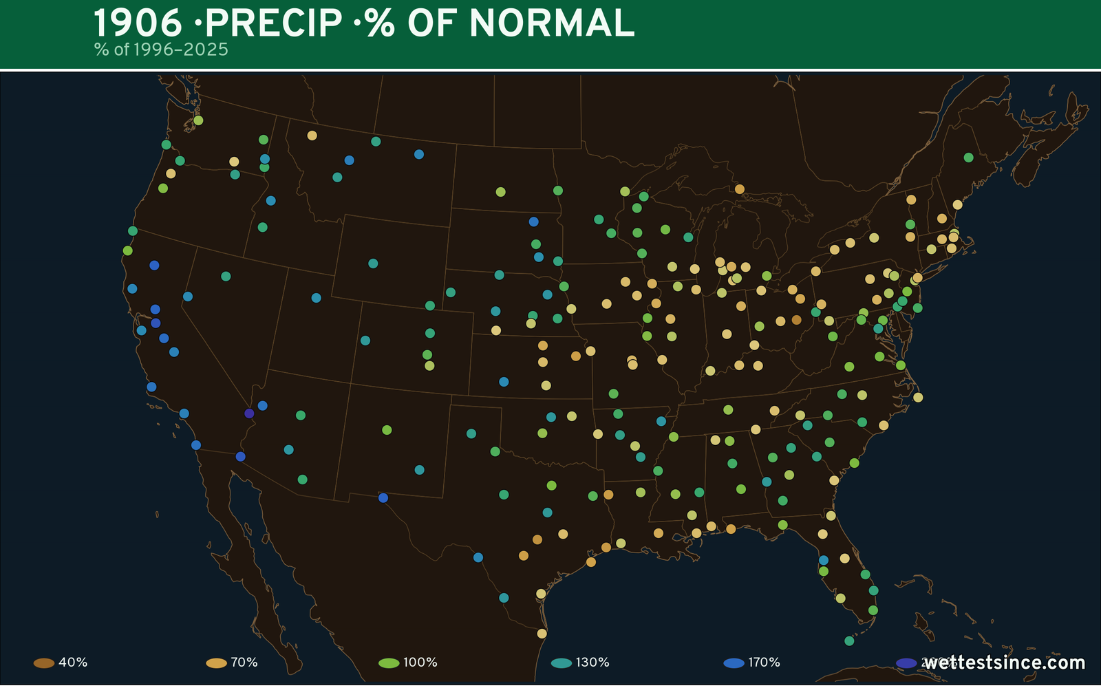 1906 U.S. precipitation percent-of-normal map