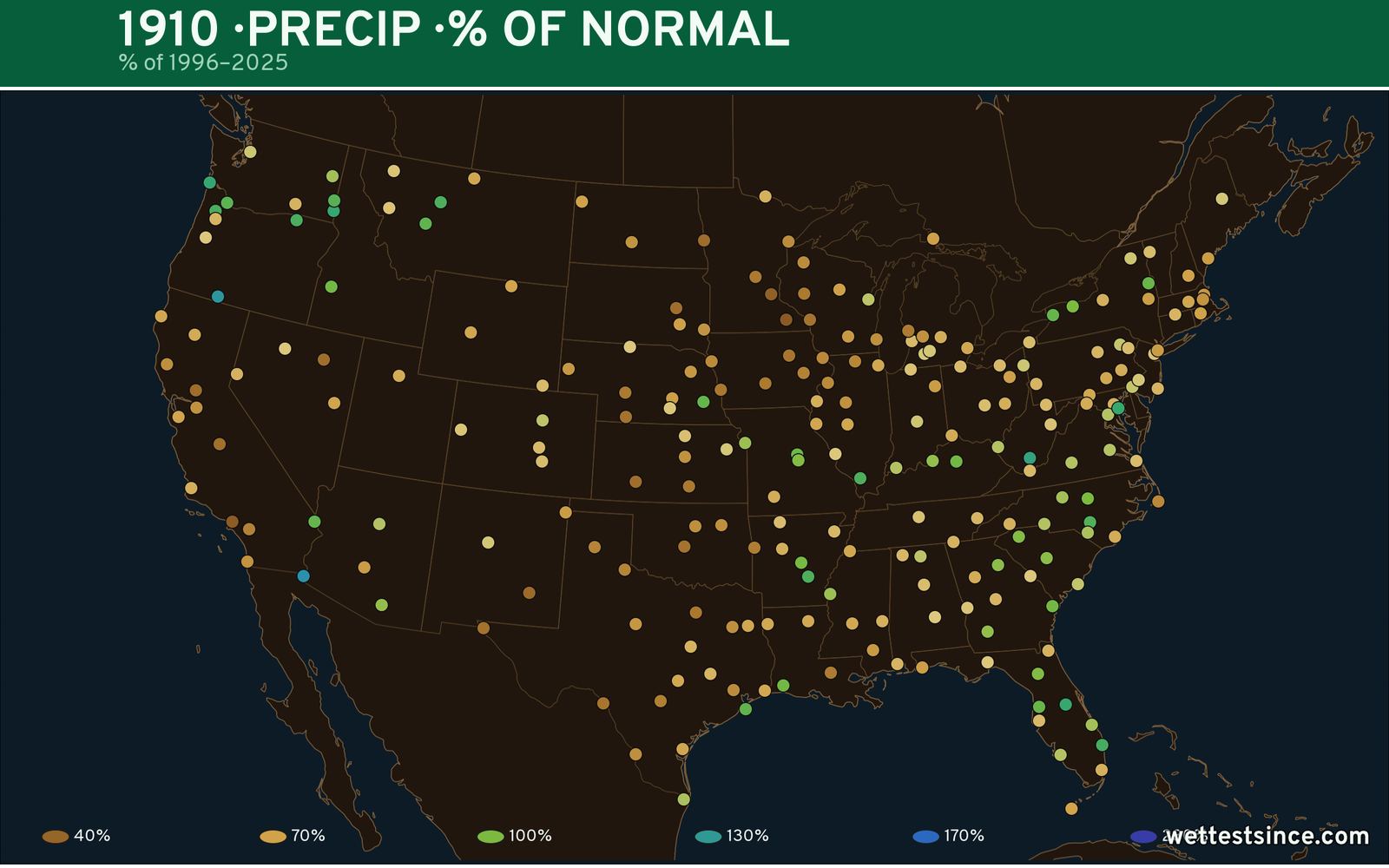 1910 U.S. precipitation percent-of-normal map