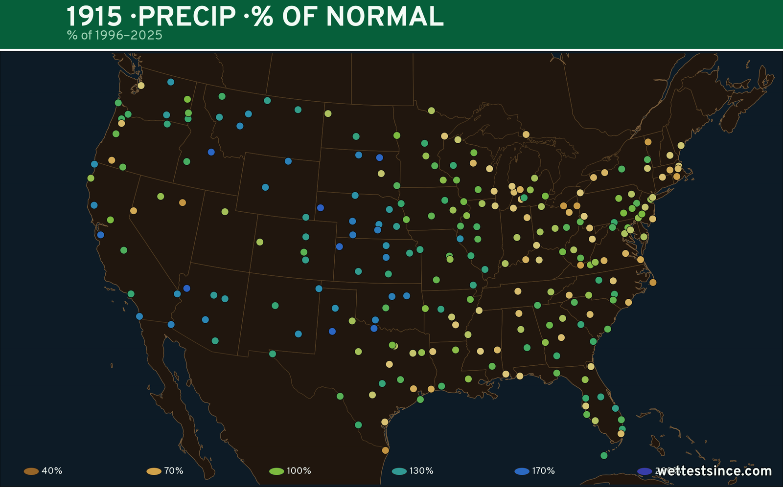 1915 U.S. precipitation percent-of-normal map