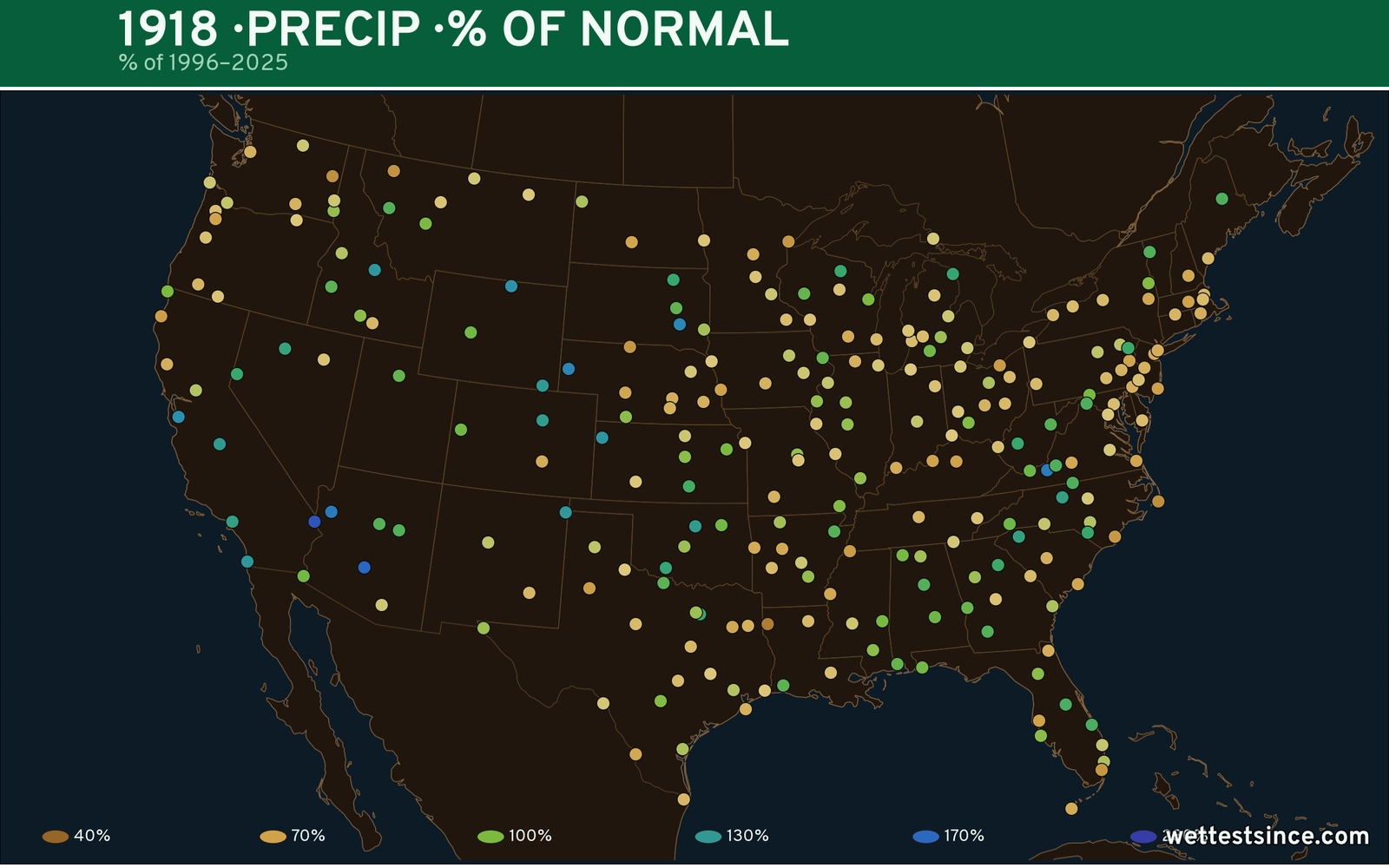1918 U.S. precipitation percent-of-normal map