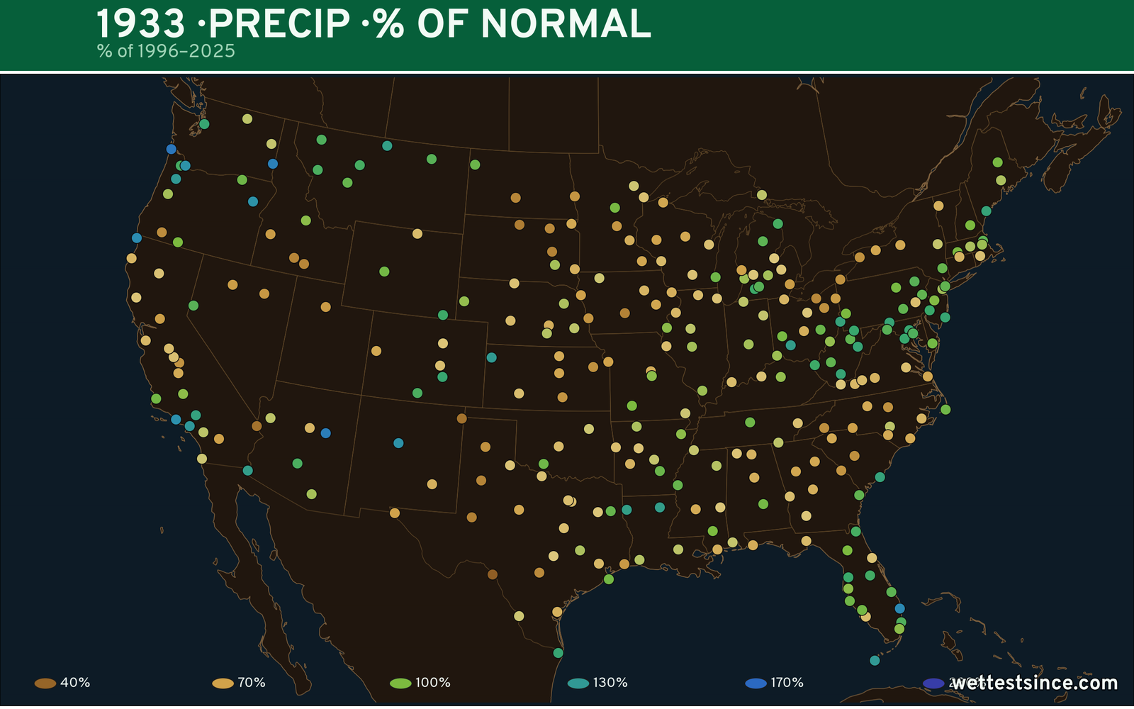 1933 U.S. precipitation percent-of-normal map