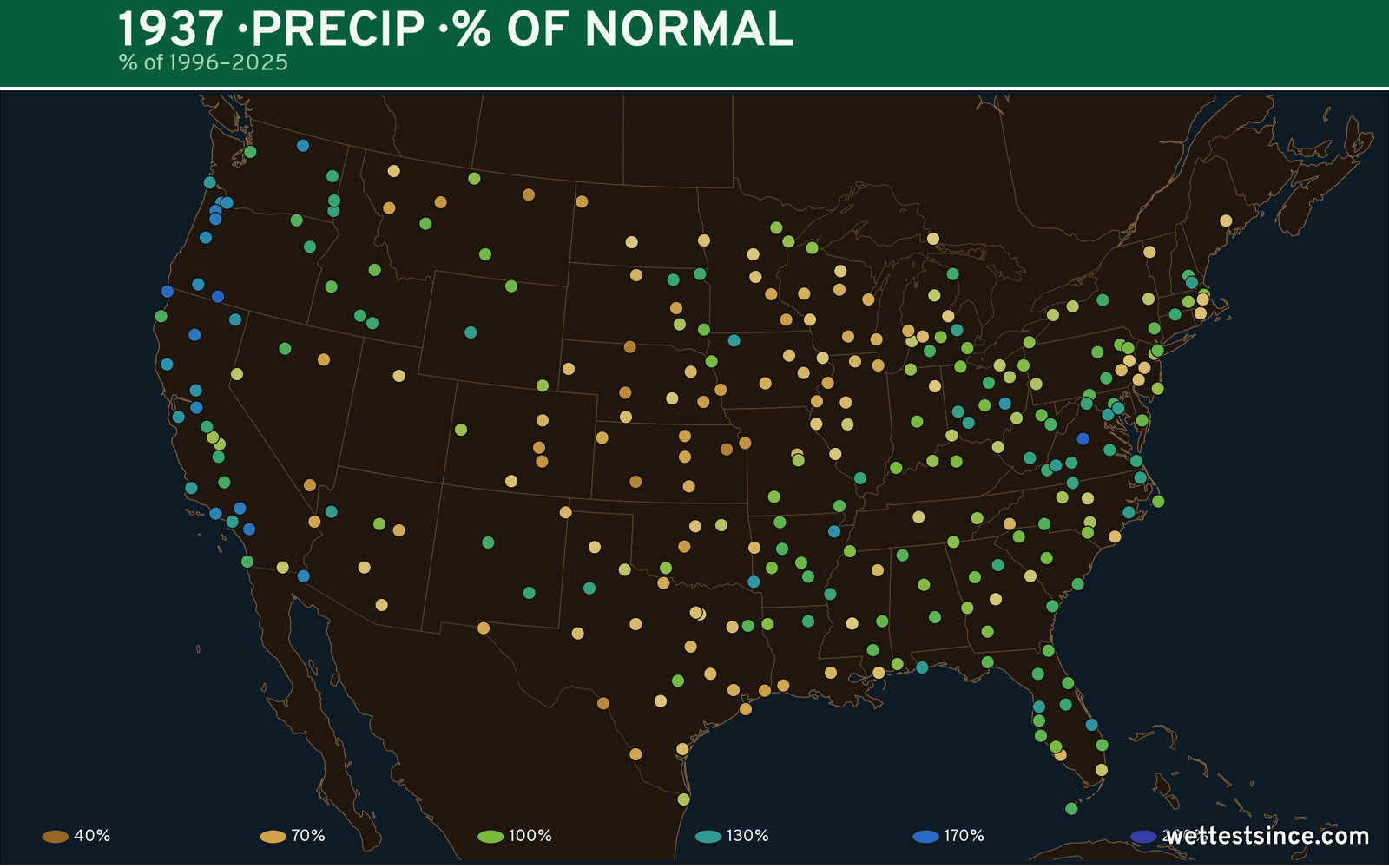 1937 U.S. precipitation percent-of-normal map