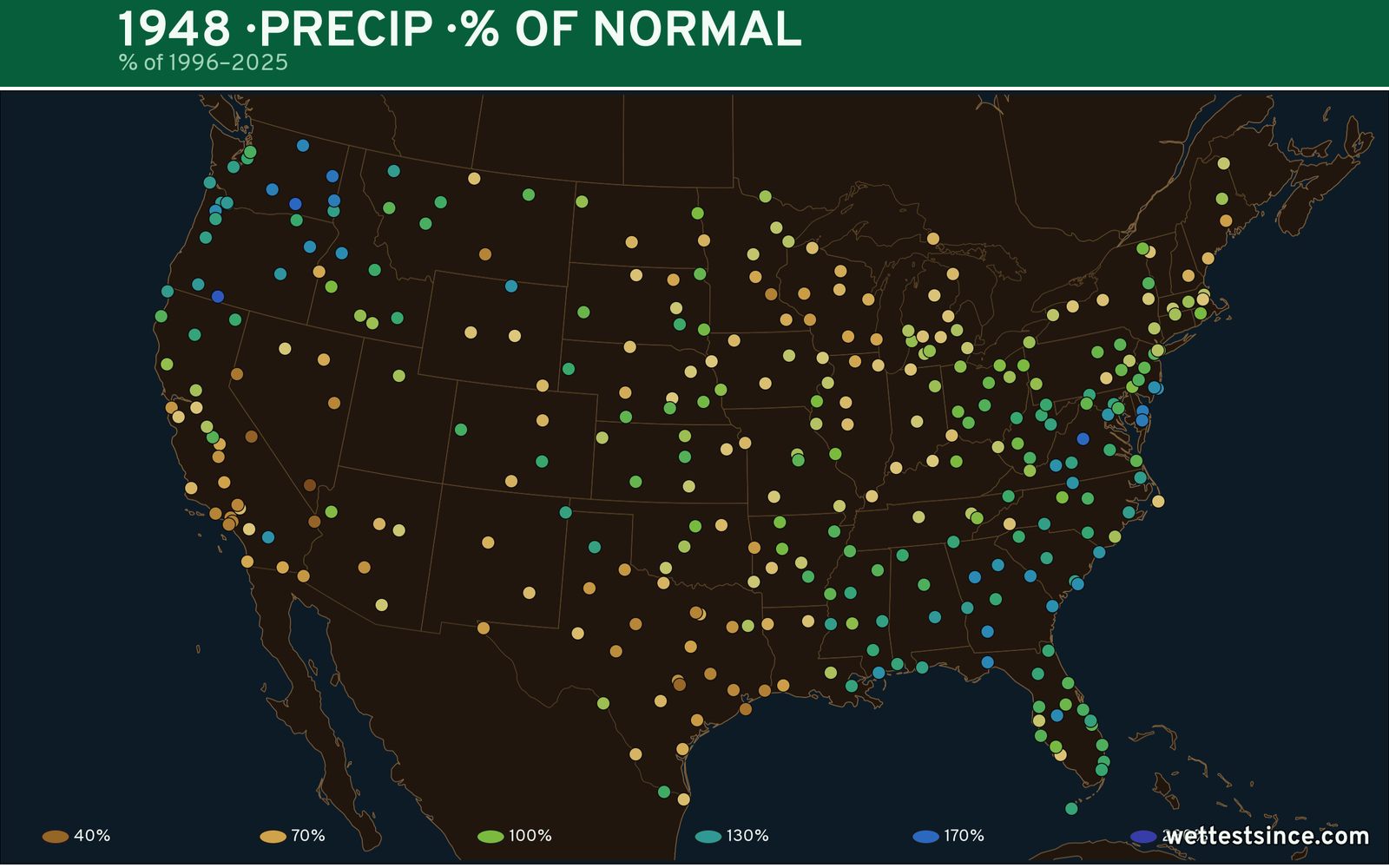 1948 U.S. precipitation percent-of-normal map