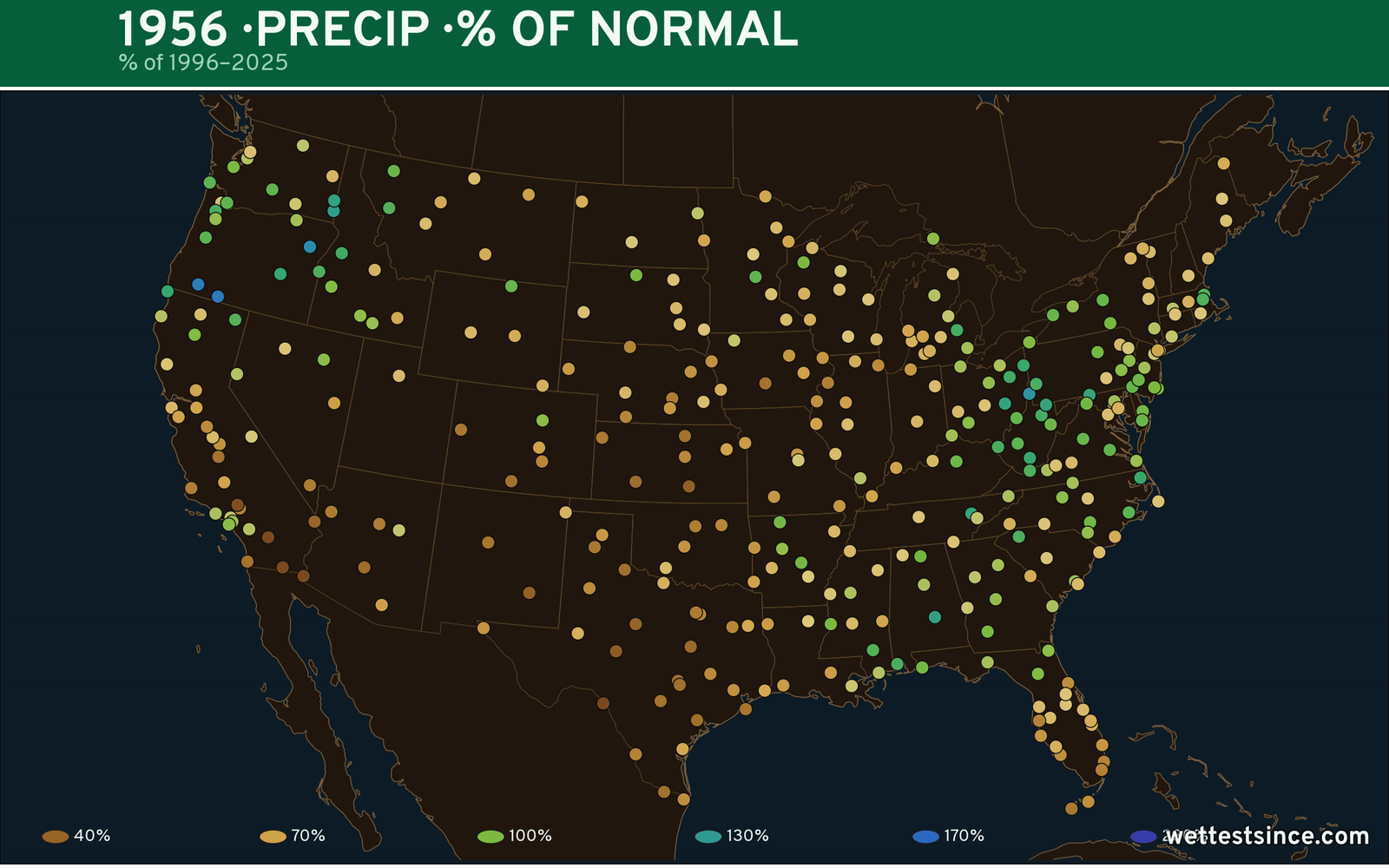 1956 U.S. precipitation percent-of-normal map