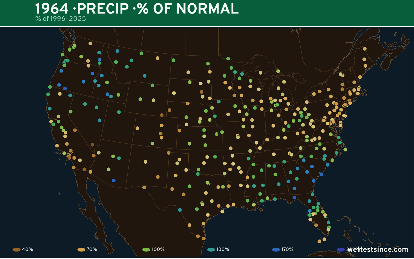 1964 U.S. precipitation percent-of-normal map