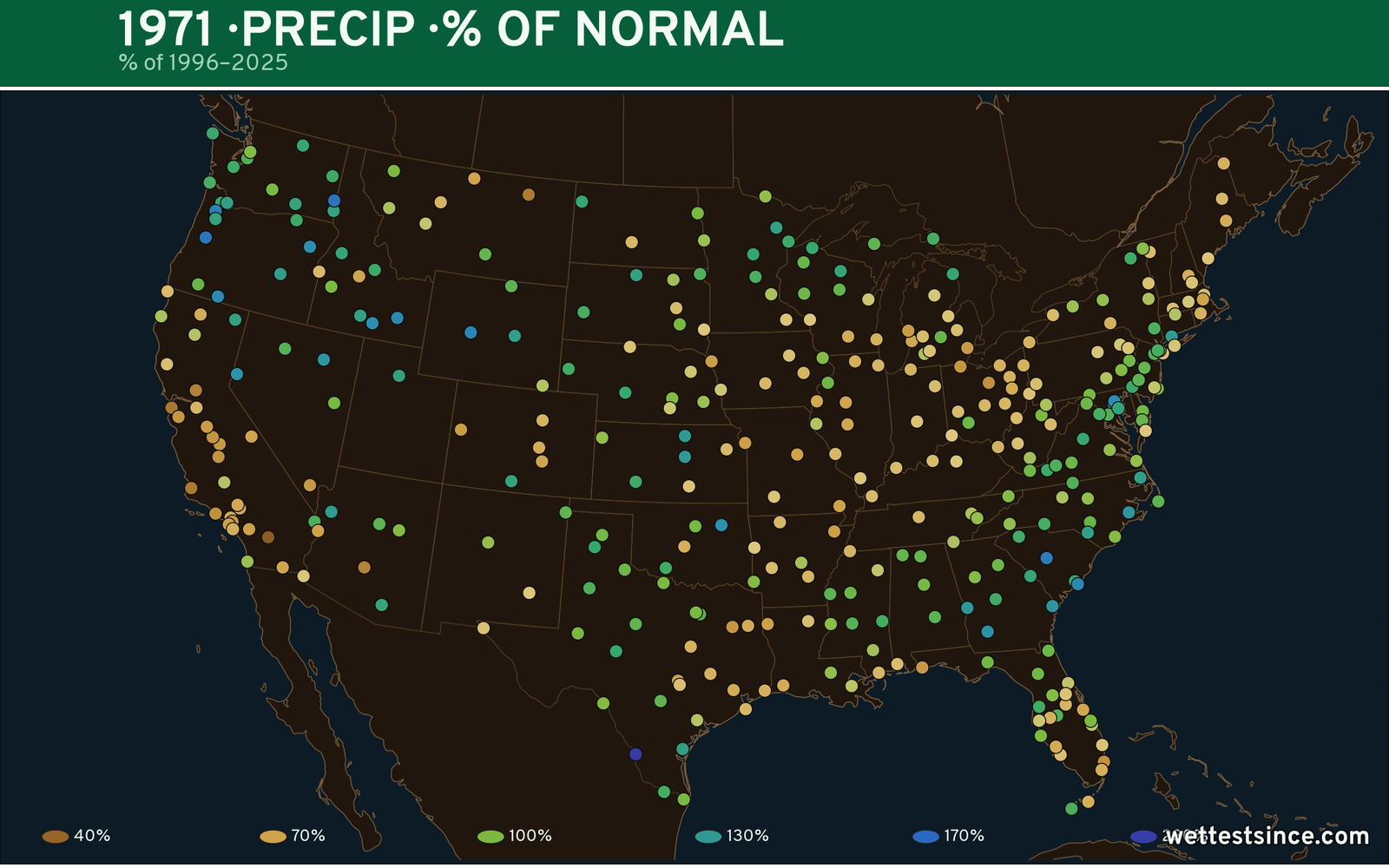1971 U.S. precipitation percent-of-normal map