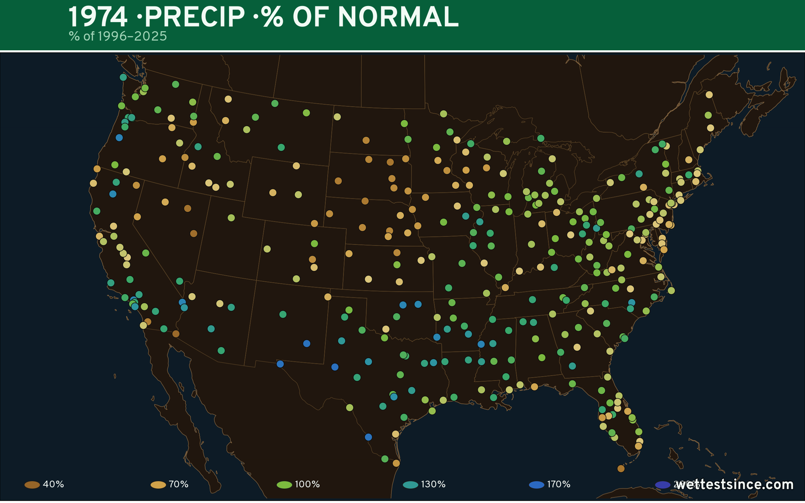1974 U.S. precipitation percent-of-normal map