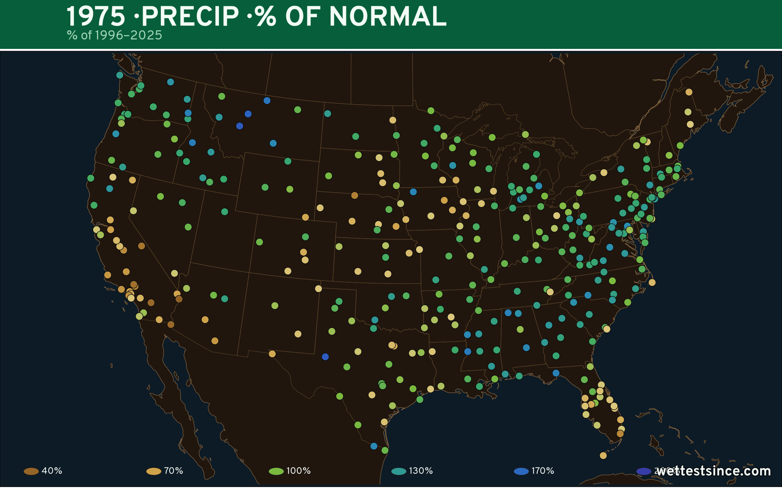 1975 U.S. precipitation percent-of-normal map