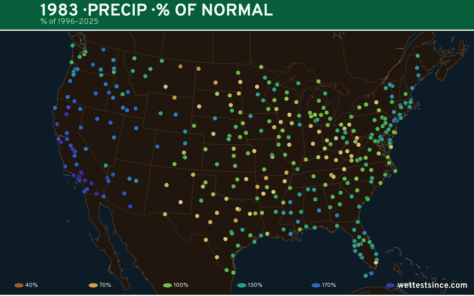 1983 U.S. precipitation percent-of-normal map
