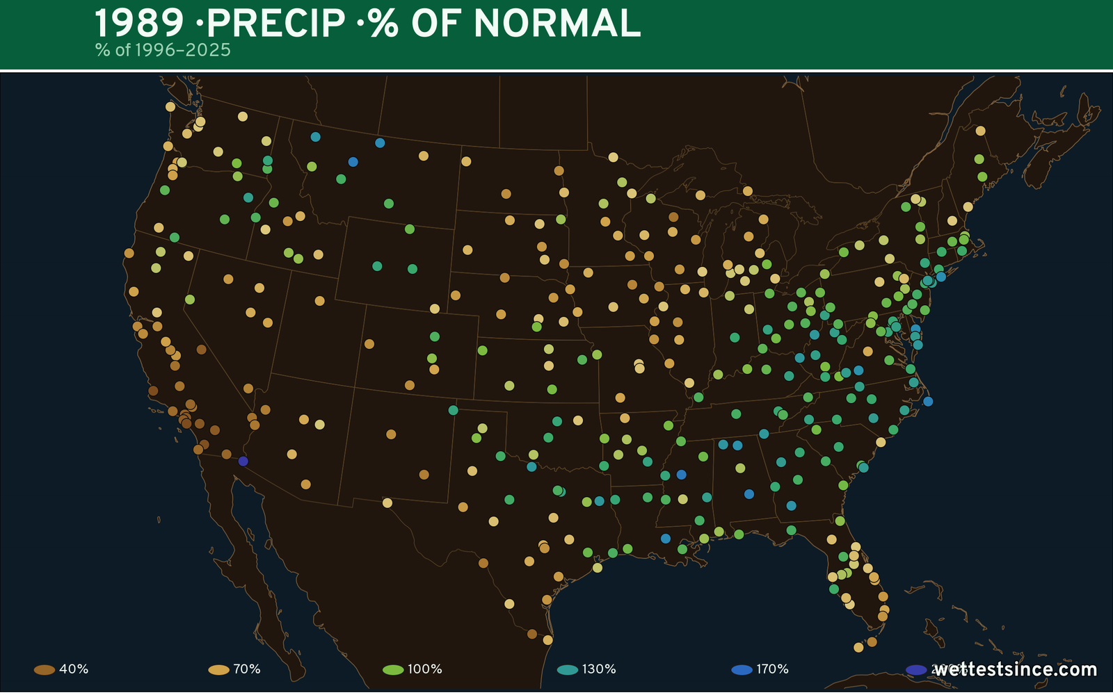 1989 U.S. precipitation percent-of-normal map