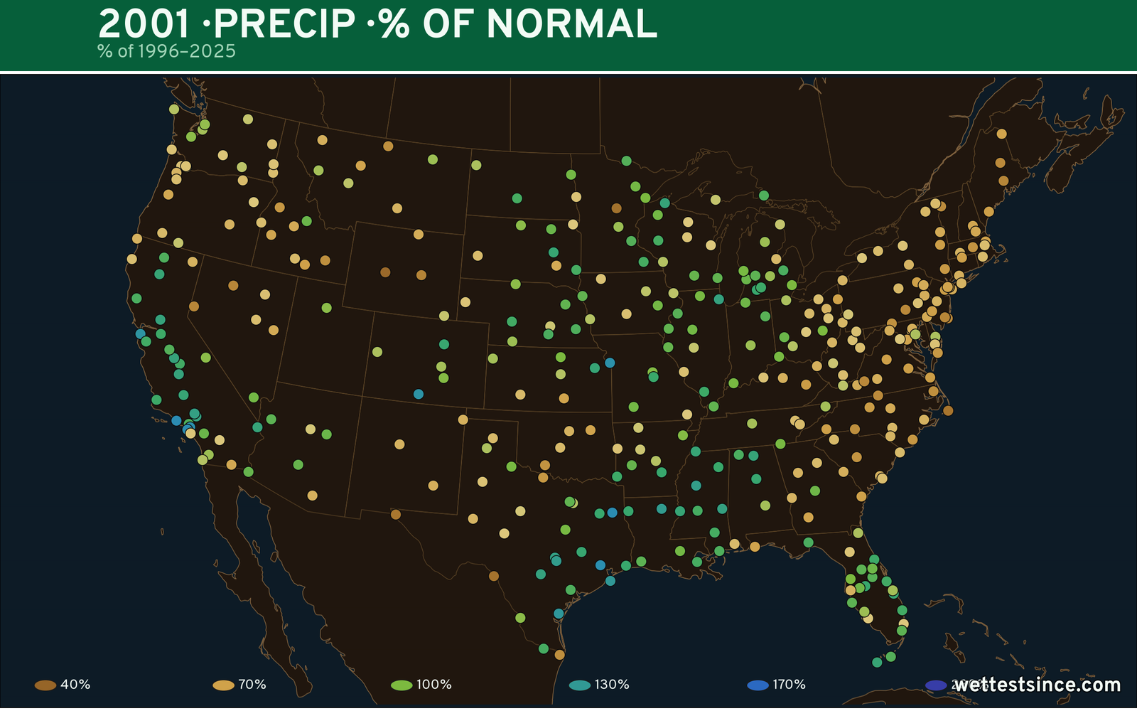 2001 U.S. precipitation percent-of-normal map