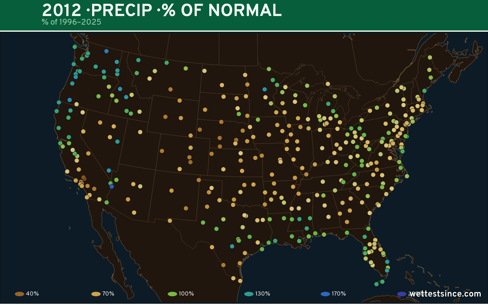 2012 U.S. precipitation percent-of-normal map