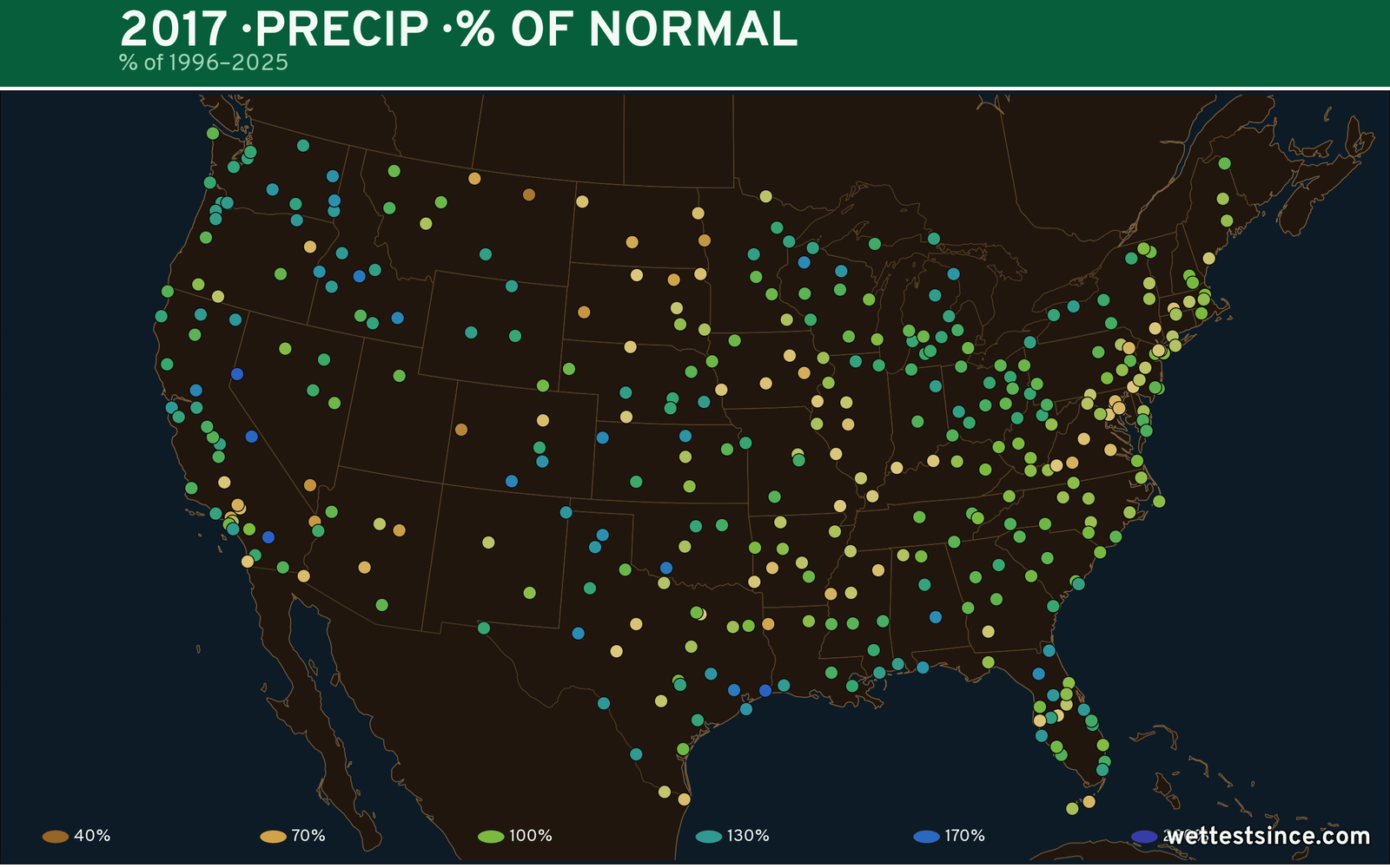 2017 U.S. precipitation percent-of-normal map