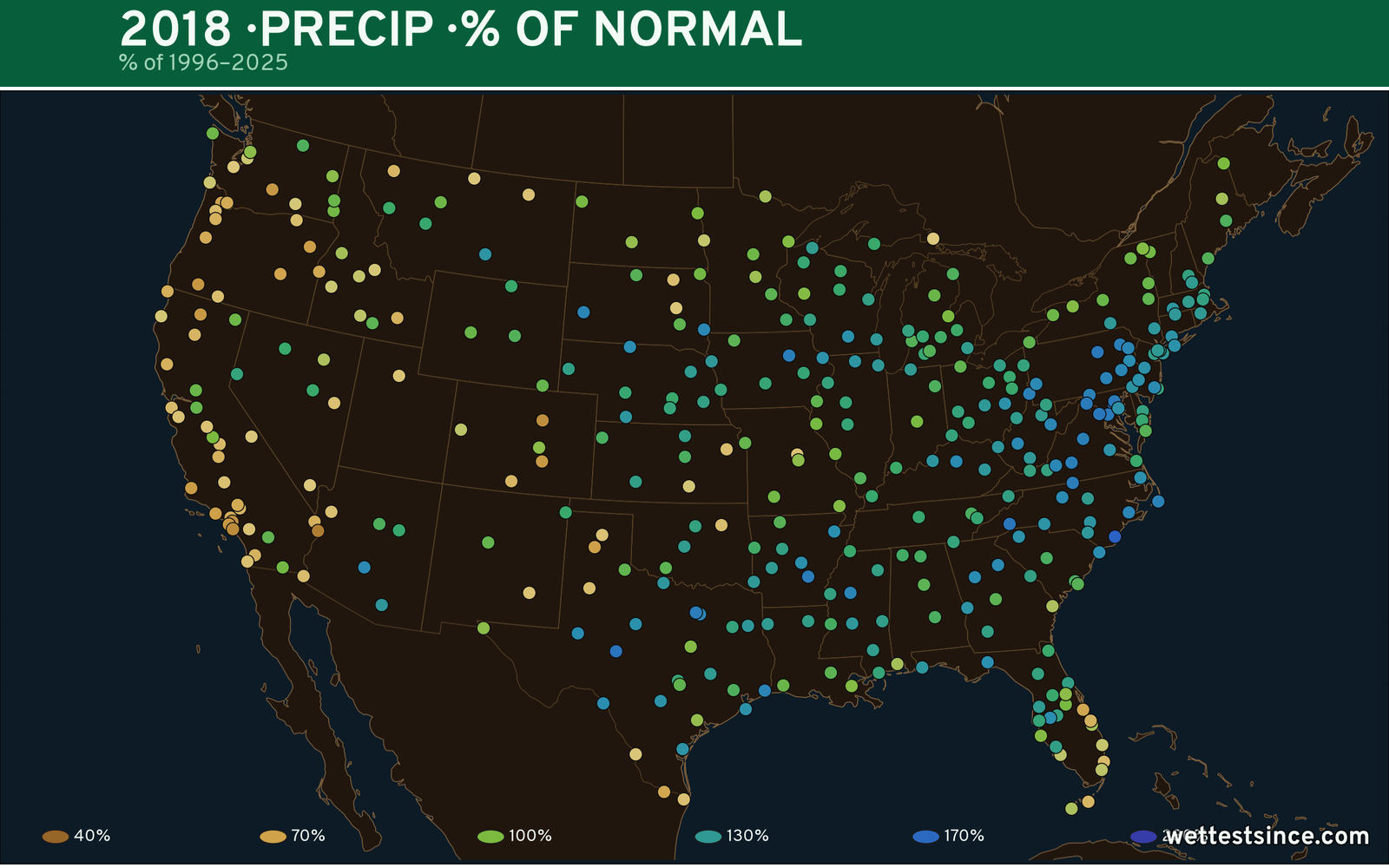 2018 U.S. precipitation percent-of-normal map
